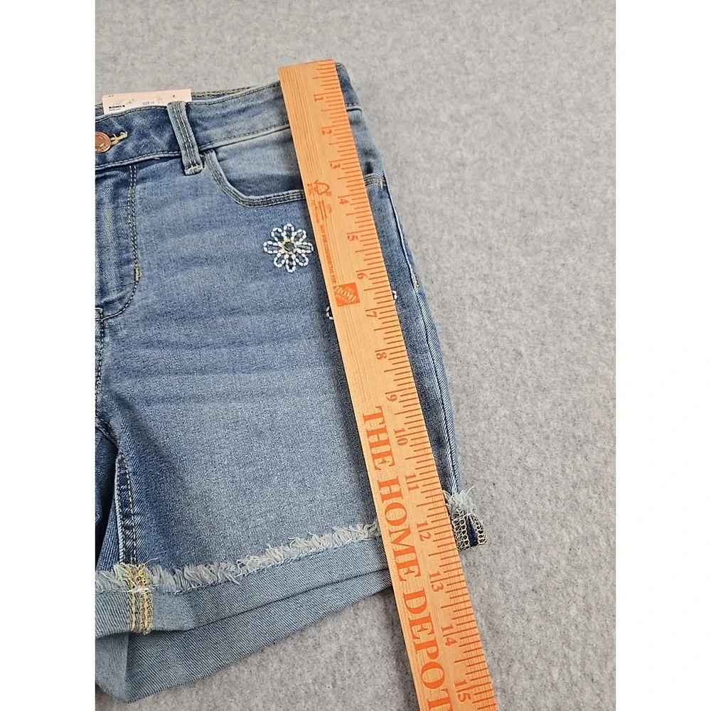 SO Jean Shorts Girls Size 14 Cut Off Mid Rise Denim Flower Midi Jeans NWT